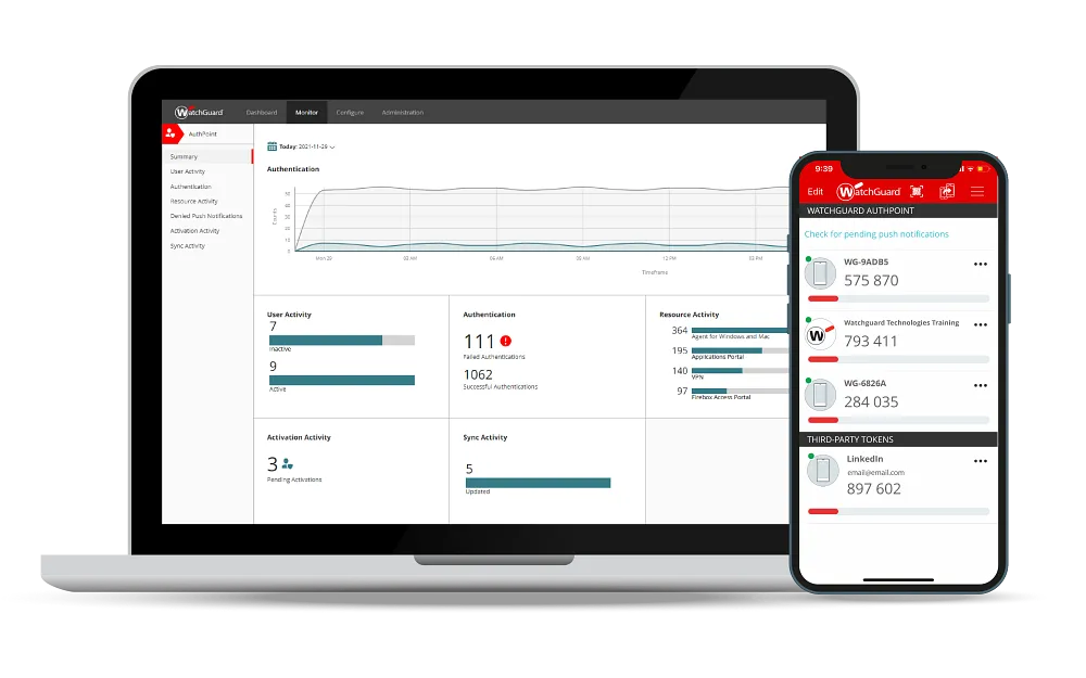 WatchGuard AuthPoint — autenticación multifactor en laptop y teléfono móvil